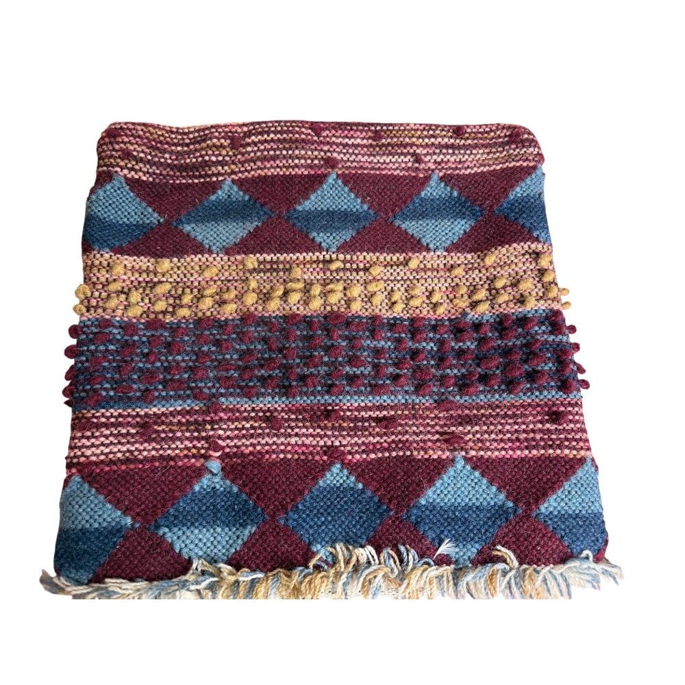 Dwell Studio Woven Pillow Cover Cotton Wool Blend Zipper Boho Sofa Fringe India